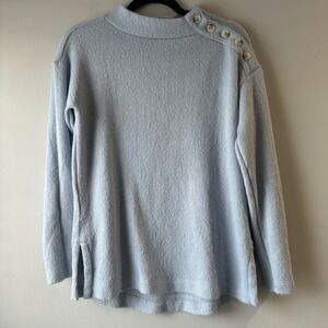 LOFT Sweater Womens Small Light Blue Mock Neck Button Shoulder Ribbed Pastel